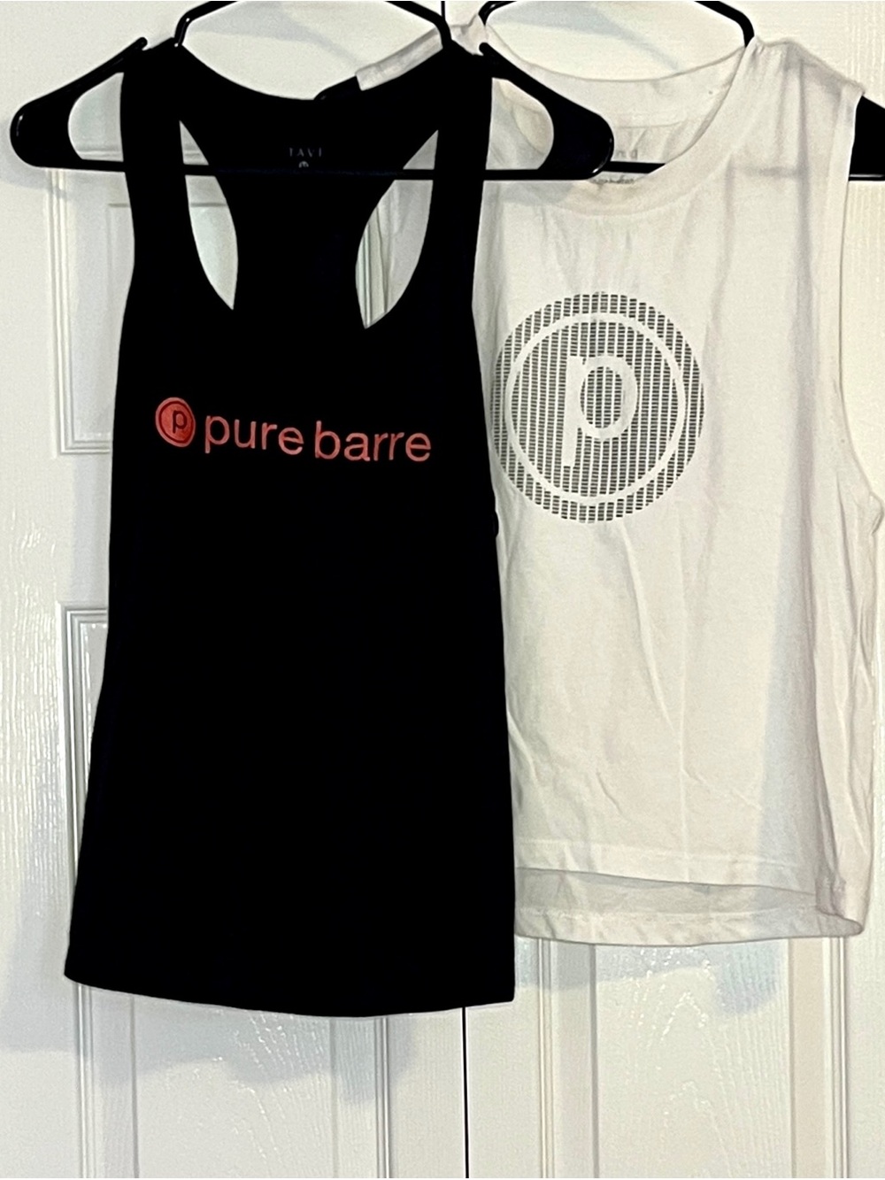 Pure Barre Black Tank & White Graphic Tank Duo